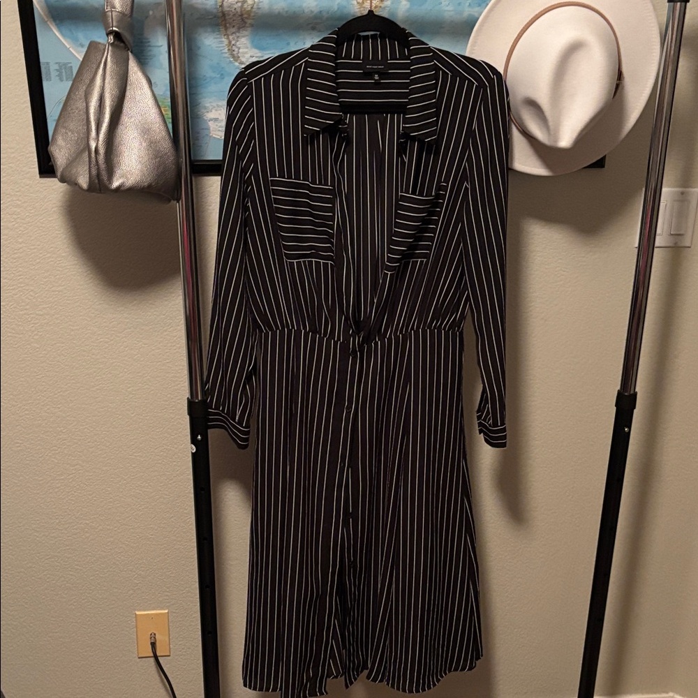 Who What Wear Black and White Pinstripe Long Sleeve Dress
